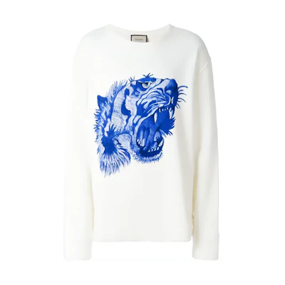 Gucci White Tiger Print Crewneck Sweatshirt 497246-X3I42-9289