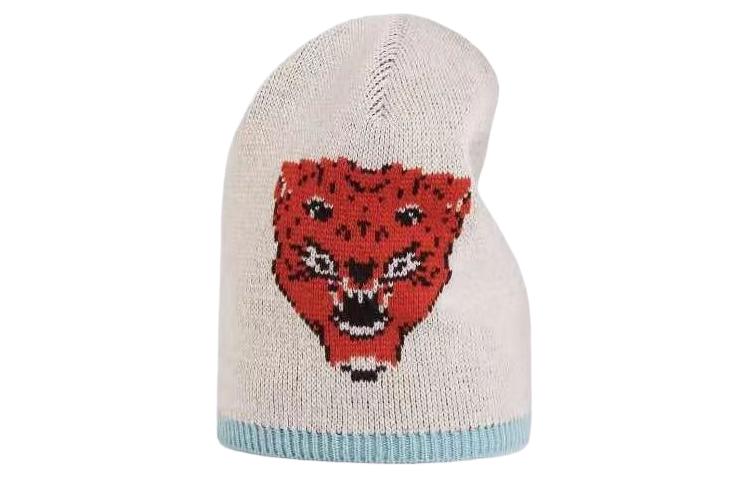 GUCCI White Wool Knit Beanie with Embroidered Pattern - Unisex Couple Style. 493986 4G206 3974