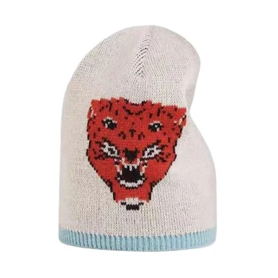 GUCCI White Wool Knit Beanie with Embroidered Pattern - Unisex Couple Style. 493986 4G206 3974