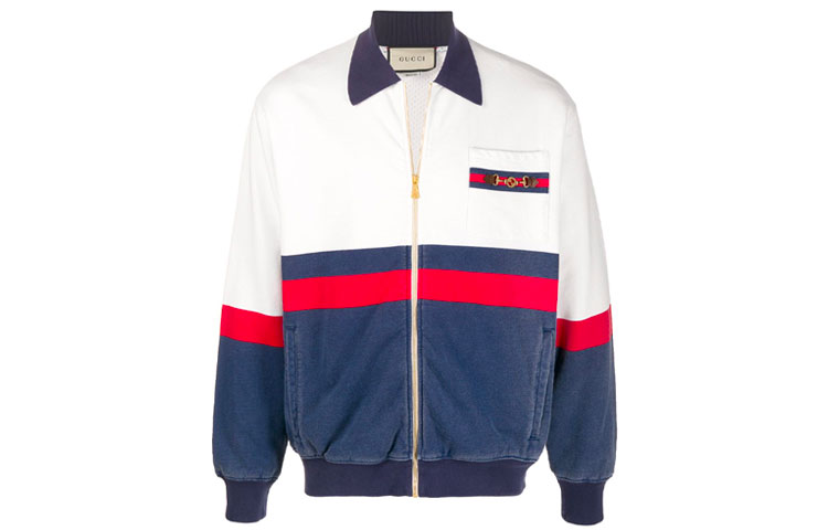 Gucci White Zip-Up Jacket with Striped Detail 625402-XJCOD-9059