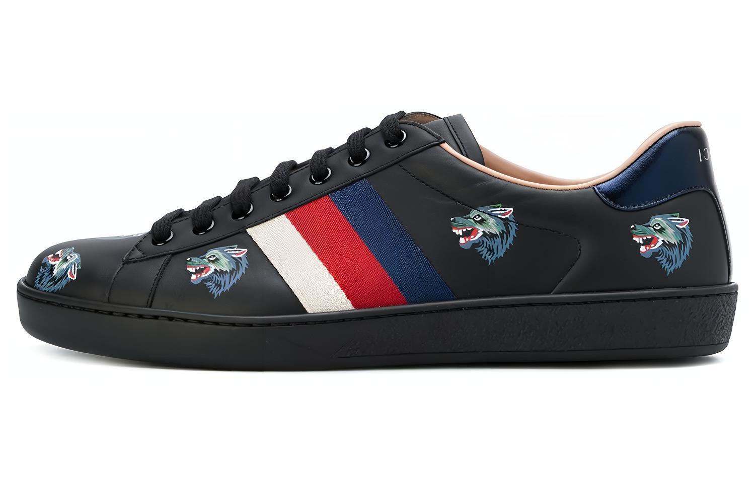 Buy Zapatillas Negras Gucci con Patrón de Lobo para Skate Casual 386750-0H810-1162