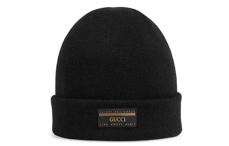 Order GUCCI 羊毛混纺针织徽标贴片毛线帽 612118-4G332-1000