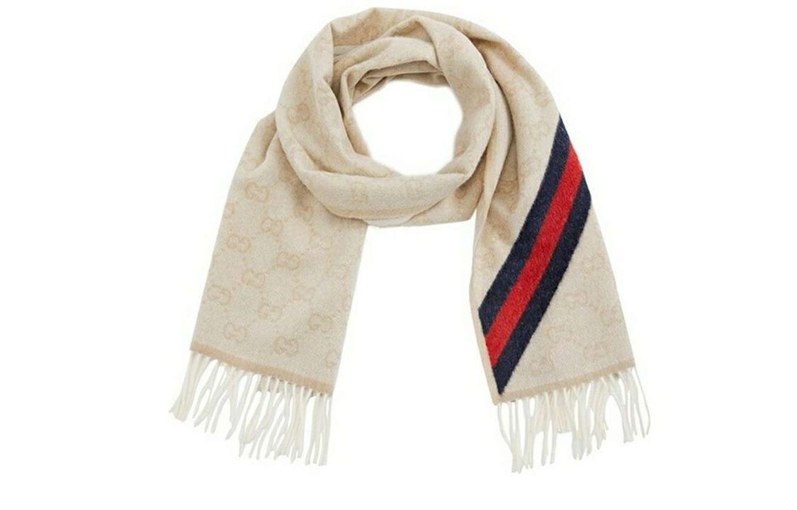 GUCCI Wool Double G Scarf Black Red Stripes Unisex Couple Cream Color 570603-3G200-9568 圖 2