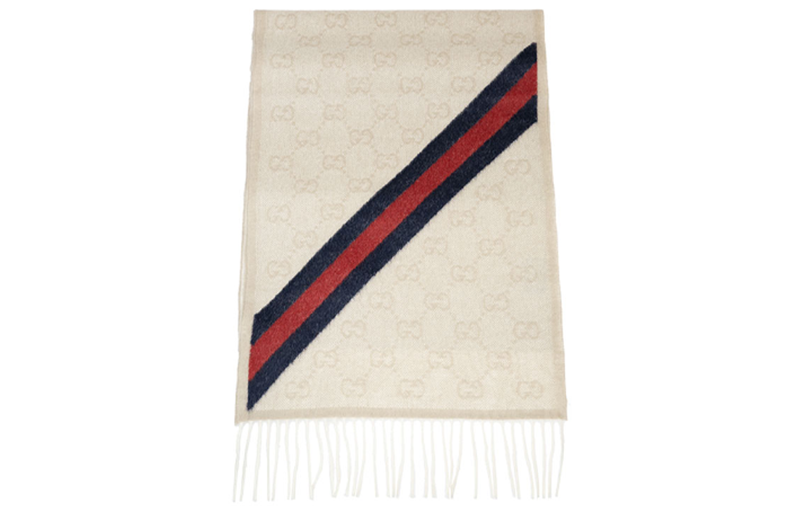 GUCCI Wool Double G Scarf Black Red Stripes Unisex Couple Cream Color 570603-3G200-9568 圖 3