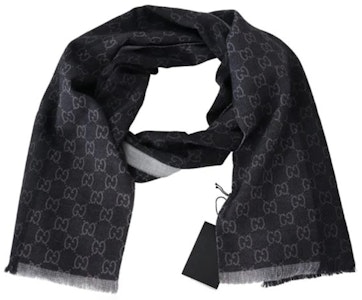 Gucci羊毛双G标志图案围巾 黑色/灰色 Buy Gucci羊毛双G标志图案围巾 黑色/灰色