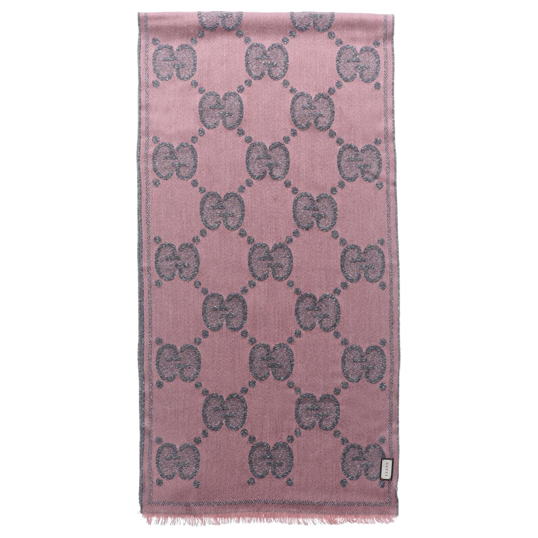 GUCCI Wool Knit Scarf Unisex Grey/Pink Couples Edition 598993-3GC15-1272