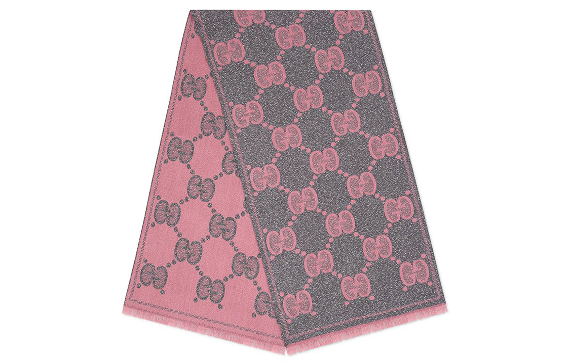 GUCCI Wool Knit Scarf Unisex Grey/Pink Couples Edition 598993-3GC15-1272 圖 2