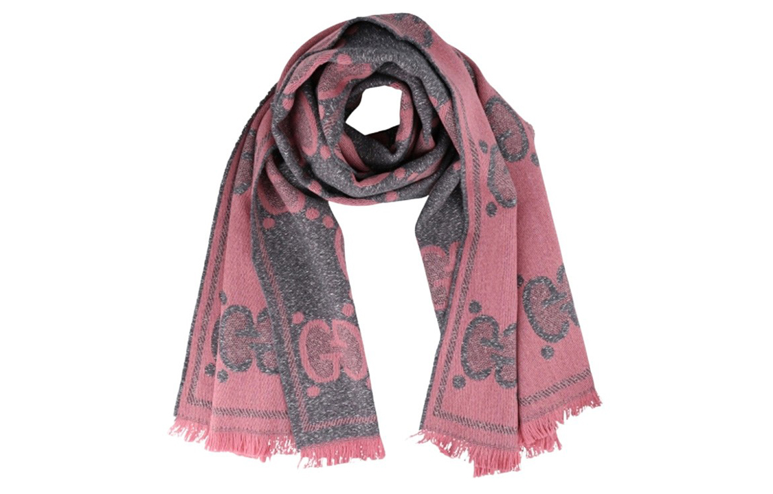 GUCCI Wool Knit Scarf Unisex Grey/Pink Couples Edition 598993-3GC15-1272 圖 3