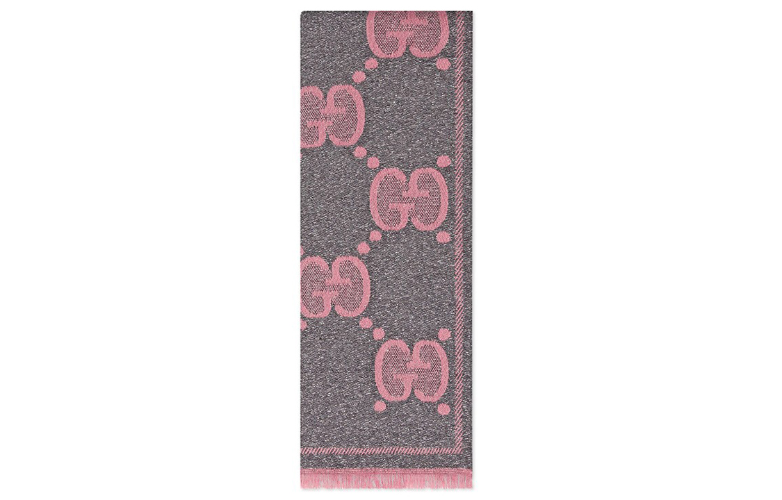 GUCCI Wool Knit Scarf Unisex Grey/Pink Couples Edition 598993-3GC15-1272 圖 4