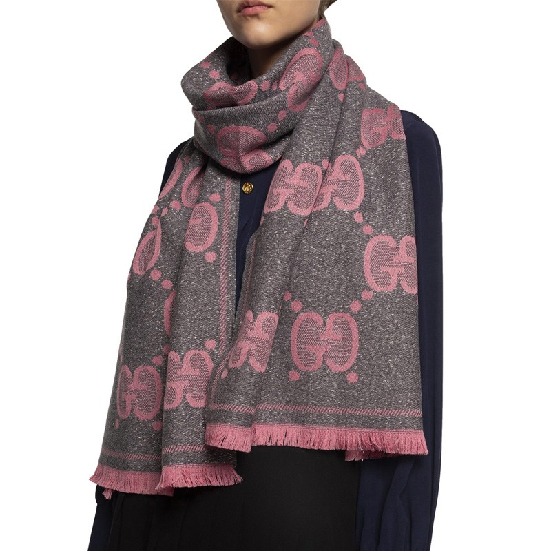 GUCCI Wool Knit Scarf Unisex Grey/Pink Couples Edition 598993-3GC15-1272 圖 6