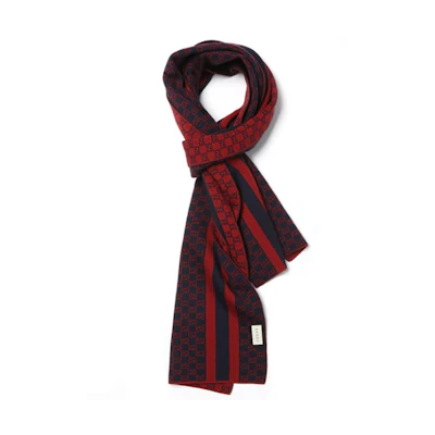 GUCCI Wool Knitted Scarf Unisex Couple Red/Black 438253-3G206-6268