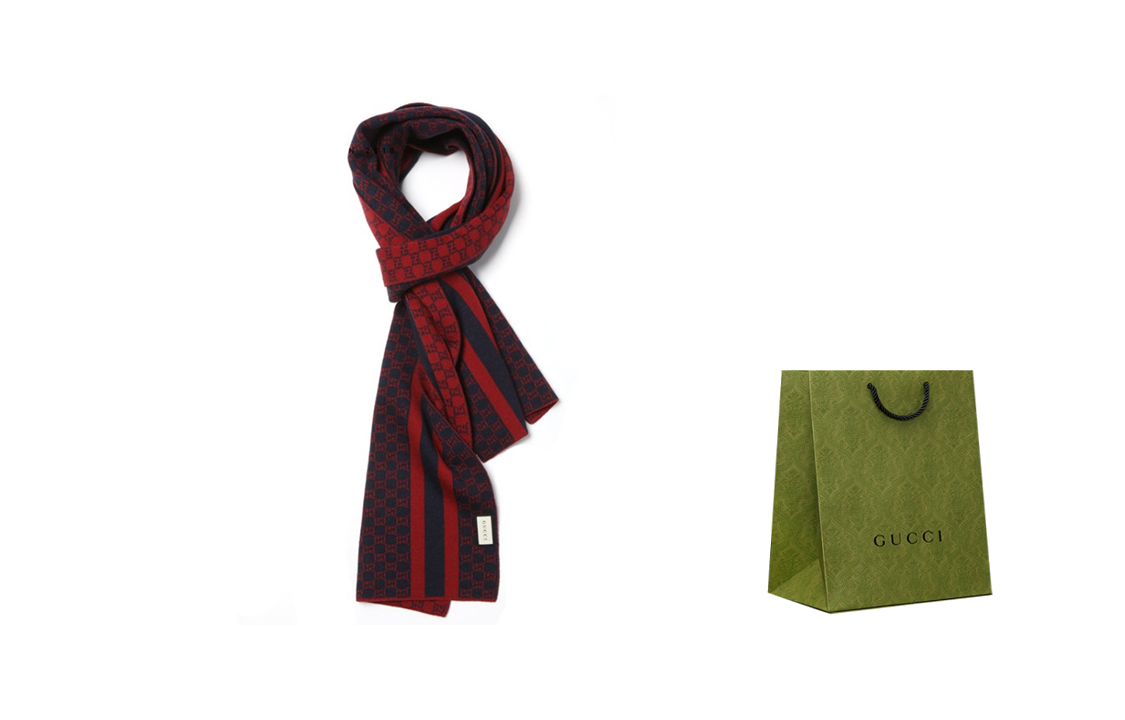 GUCCI Wool Knitted Scarf Unisex Couple Red/Black 438253-3G206-6268 圖 2