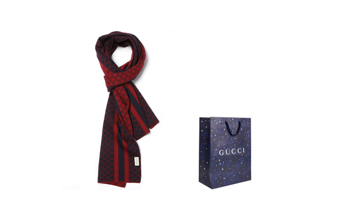 GUCCI Wool Knitted Scarf Unisex Couple Red/Black 438253-3G206-6268 圖 5