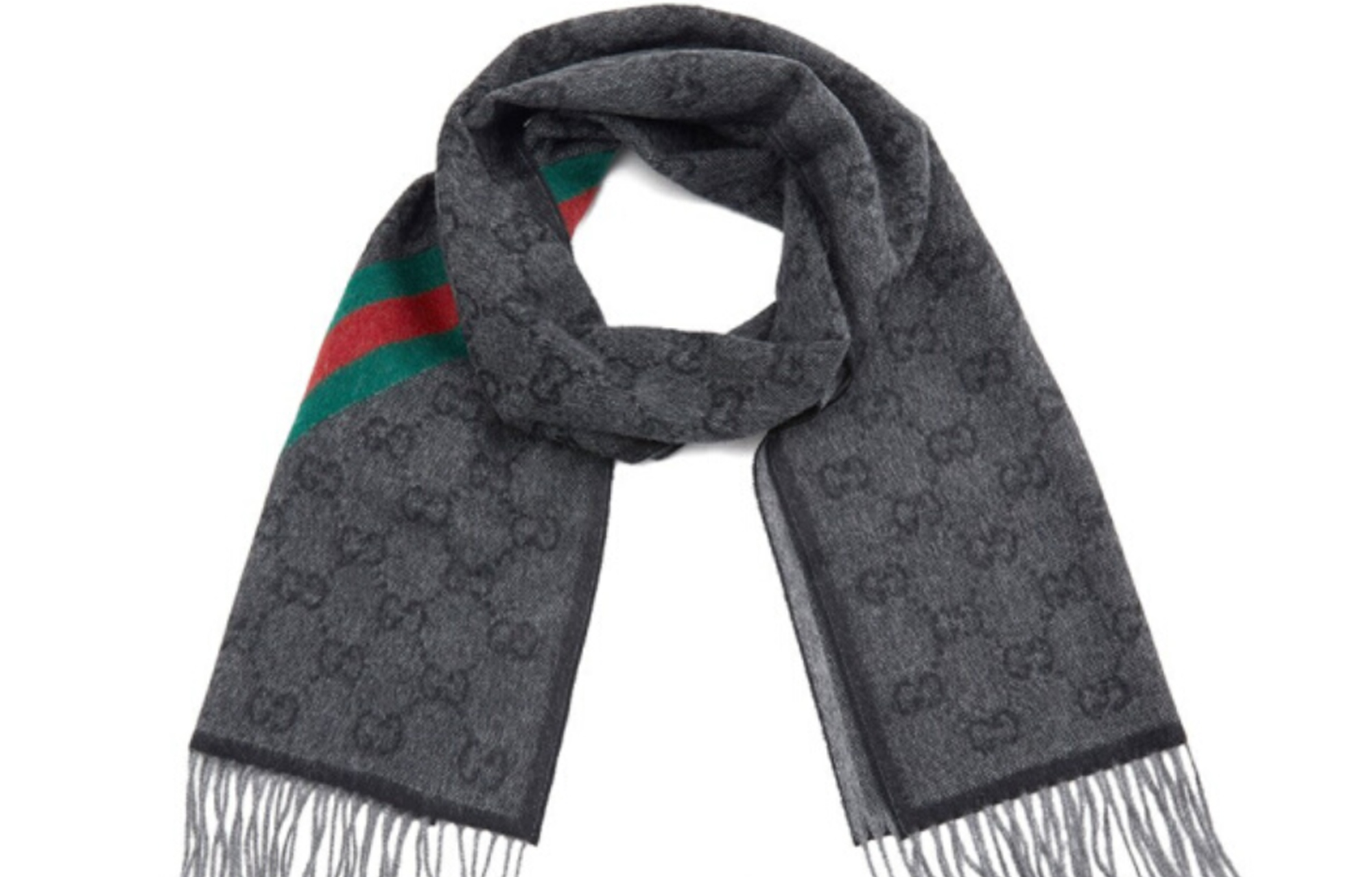 GUCCI Wool Long Fringe Scarf Unisex Black Grey Couple Style Warm Accessory 570603-3G200-1466 圖 3