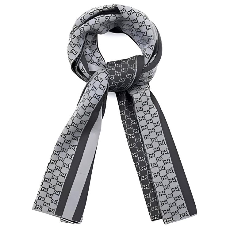 GUCCI Wool Print Striped Couple Scarf Light Gray Unisex 438253-3G206-1762