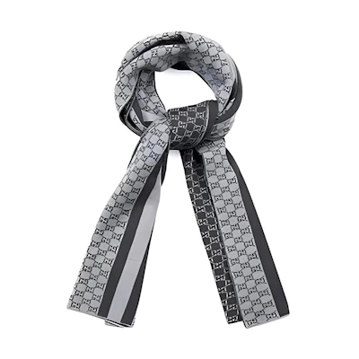 GUCCI Wool Print Striped Couple Scarf Light Gray Unisex 438253-3G206-1762