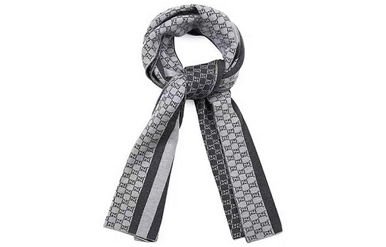 GUCCI Wool Print Striped Couple Scarf Light Gray Unisex 438253-3G206-1762 圖 3