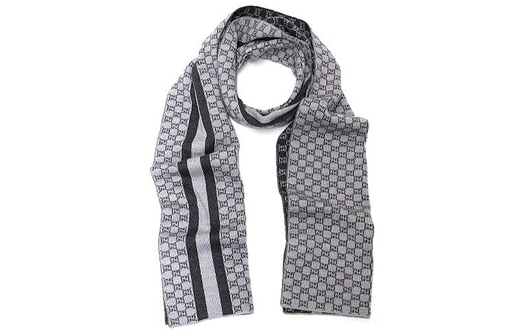 GUCCI Wool Print Striped Couple Scarf Light Gray Unisex 438253-3G206-1762 圖 4