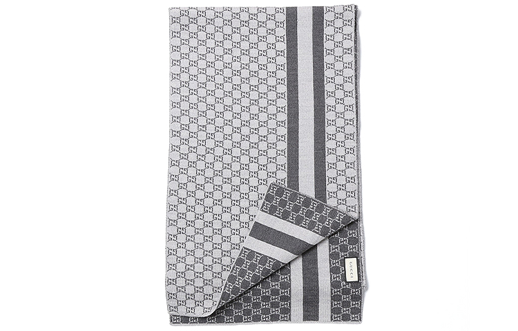 GUCCI Wool Print Striped Couple Scarf Light Gray Unisex 438253-3G206-1762 圖 5