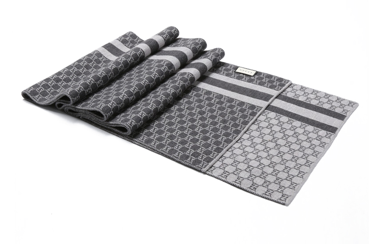 GUCCI Wool Print Striped Couple Scarf Light Gray Unisex 438253-3G206-1762 圖 6