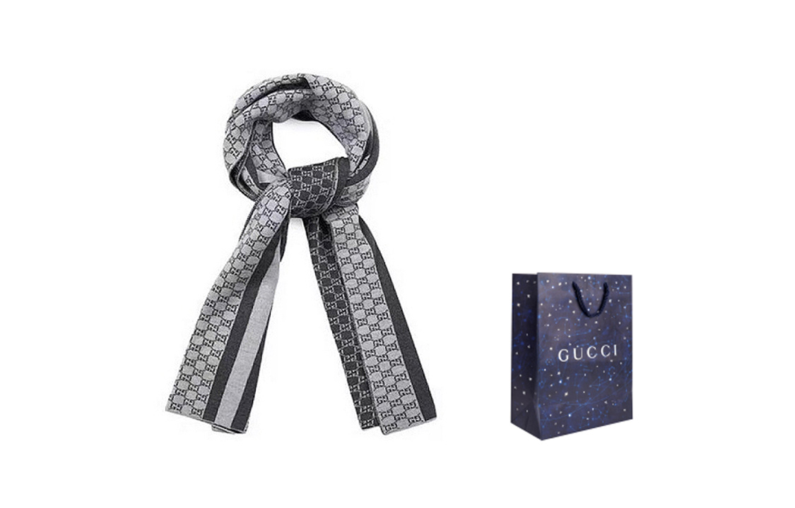 GUCCI Wool Print Striped Couple Scarf Light Gray Unisex 438253-3G206-1762 圖 7