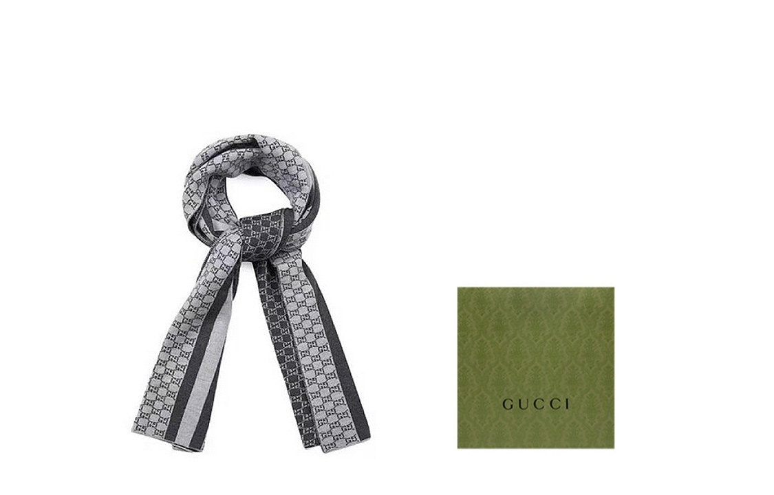GUCCI Wool Print Striped Couple Scarf Light Gray Unisex 438253-3G206-1762 圖 8