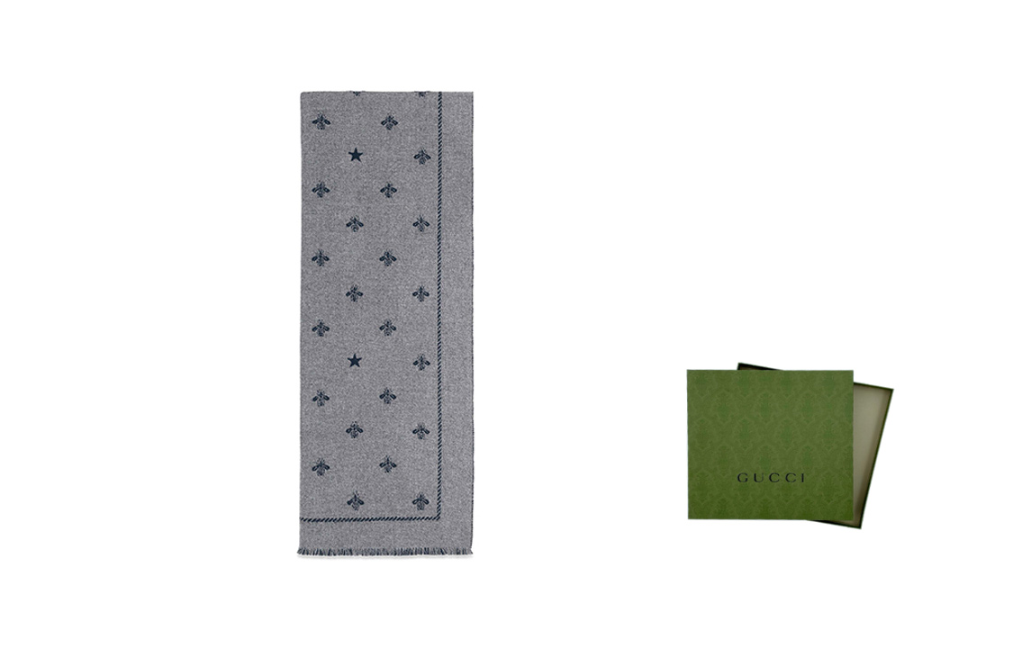 GUCCI Wool Scarf with Bee and Star Pattern Unisex 430583-4G200-1468 圖 4
