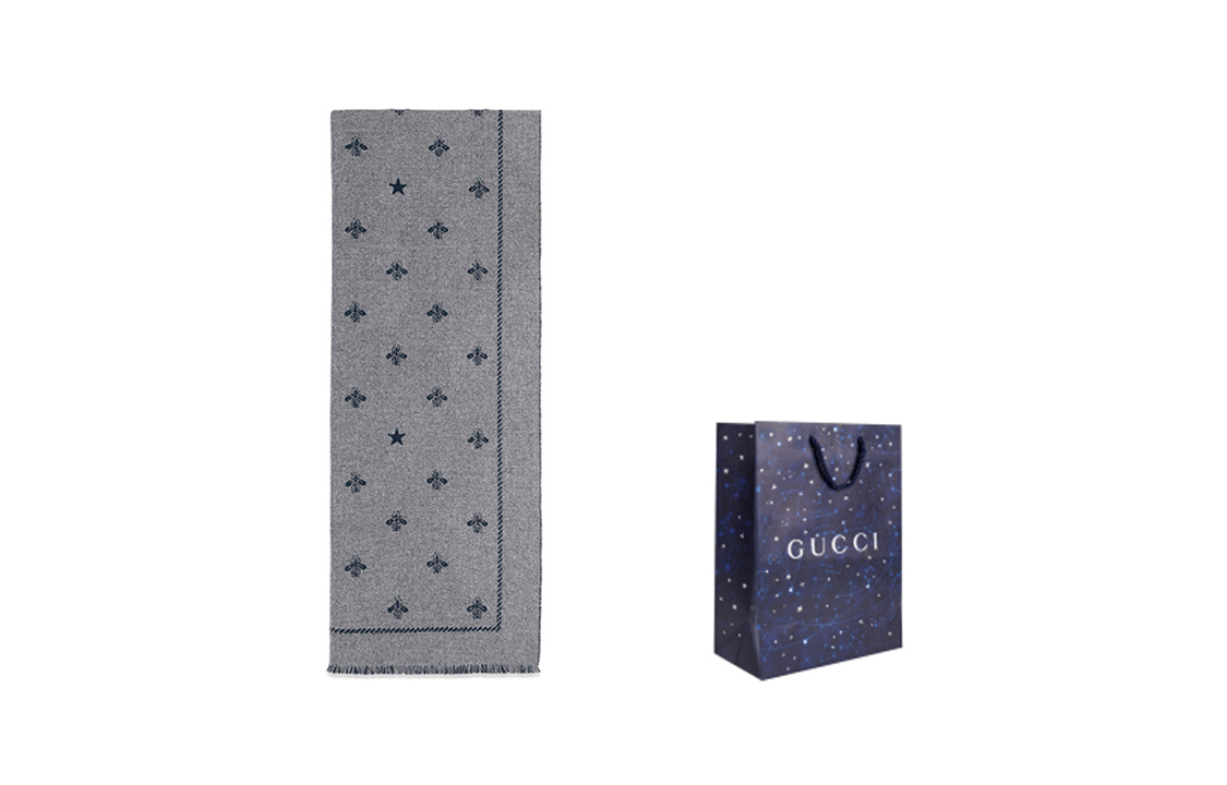GUCCI Wool Scarf with Bee and Star Pattern Unisex 430583-4G200-1468 圖 6