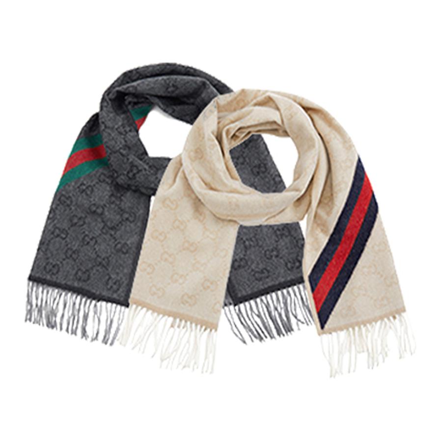 GUCCI Woolen Scarf Unisex Couple Style Black Gray + Off-White 570603