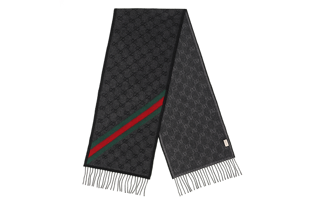 Lookbook GUCCI Woolen Scarf Unisex Couple Style Black Gray + Off-White 570603