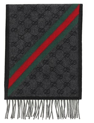 GUCCI Woolen Scarf Unisex Couple Style Black Gray + Off-White 570603 Shop GUCCI Woolen Scarf Unisex Couple Style Black Gray + Off-White 570603