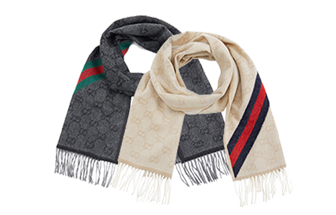 Purchase GUCCI Woolen Scarf Unisex Couple Style Black Gray + Off-White 570603