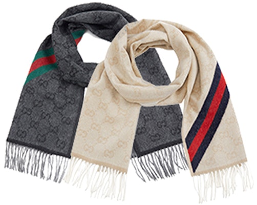 GUCCI Woolen Scarf Unisex Couple Style Black Gray + Off-White 570603 Purchase GUCCI Woolen Scarf Unisex Couple Style Black Gray + Off-White 570603