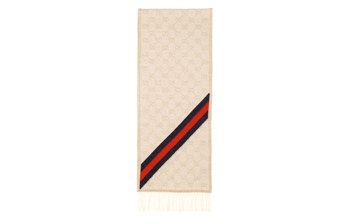 Details for GUCCI Woolen Scarf Unisex Couple Style Black Gray + Off-White 570603
