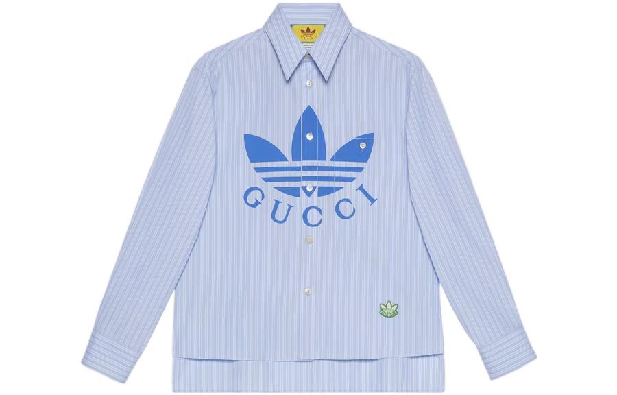 Gucci x adidas Blue Logo Striped Cotton Long Sleeve Shirt for Men FW22 719889-ZAK4E-4337
