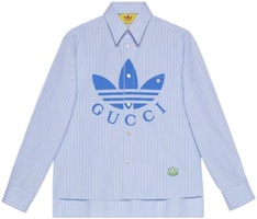 Gucci x adidas Blue Logo Striped Cotton Long Sleeve Shirt for Men FW22 719889-ZAK4E-4337 Gucci x adidas Blue Logo Striped Cotton Long Sleeve Shirt for Men FW22 719889-ZAK4E-4337