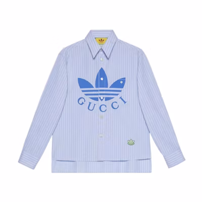 Gucci adidas Blue Logo Striped Cotton Long Sleeve Shirt for Men FW22 719889-ZAK4E-4337