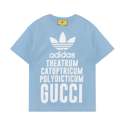 Gucci Adidas Collab Logo Print Crew Neck T-Shirt Blue () 616036-XJEW2-4709