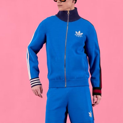 GUCCI x ADIDAS Embroidered Logo Striped Track Jacket Unisex - Blue. 700476-XKCIF-4447 Purchase GUCCI x ADIDAS Embroidered Logo Striped Track Jacket Unisex - Blue. 700476-XKCIF-4447