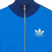 Cheap GUCCI x ADIDAS 刺繡標誌條紋運動外套 男女同款 - 藍色 700476-XKCIF-4447