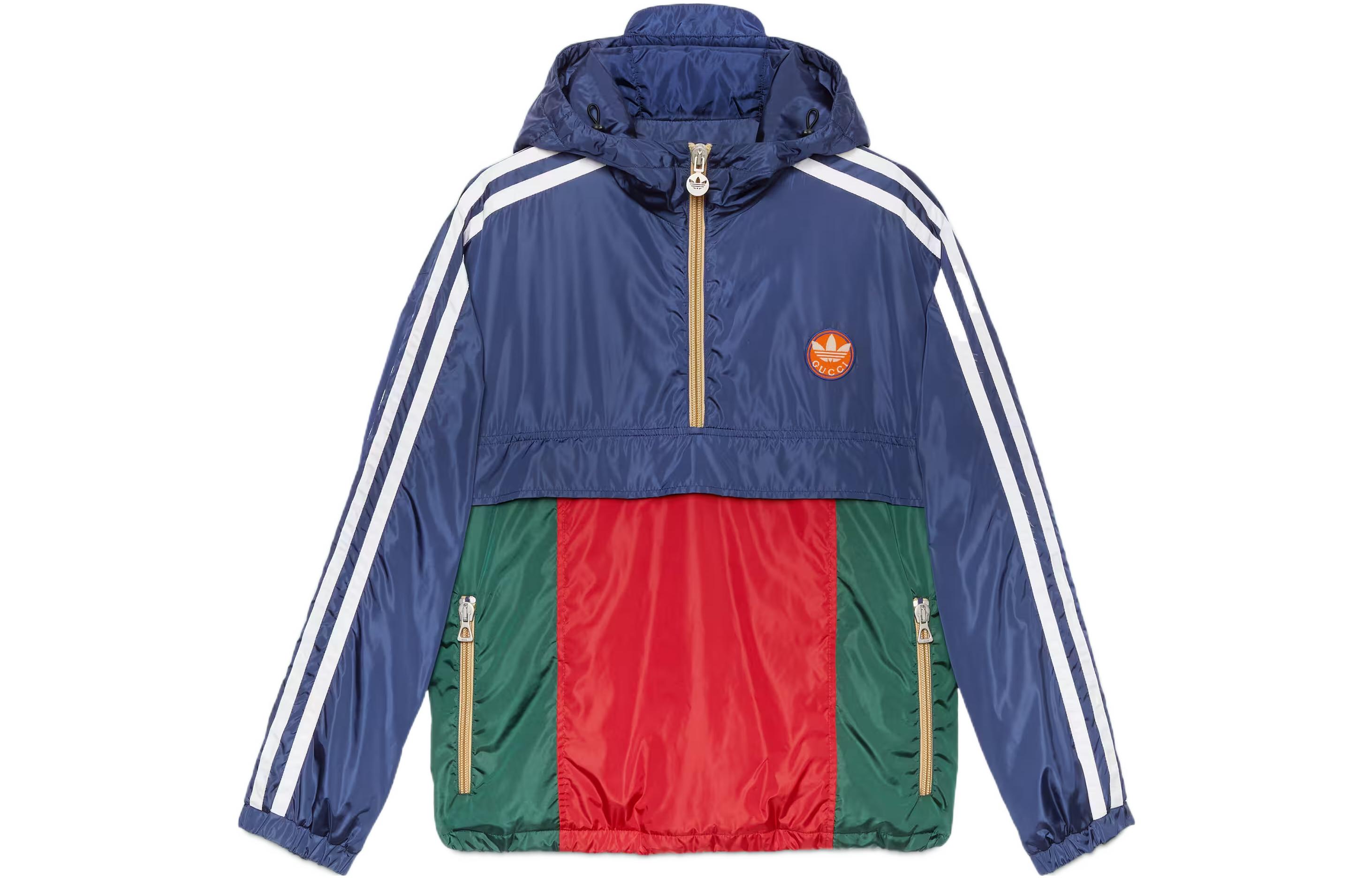 Gucci x adidas FW22 Blue Logo Patch Striped Hoodie 722520-ZALCQ-4348