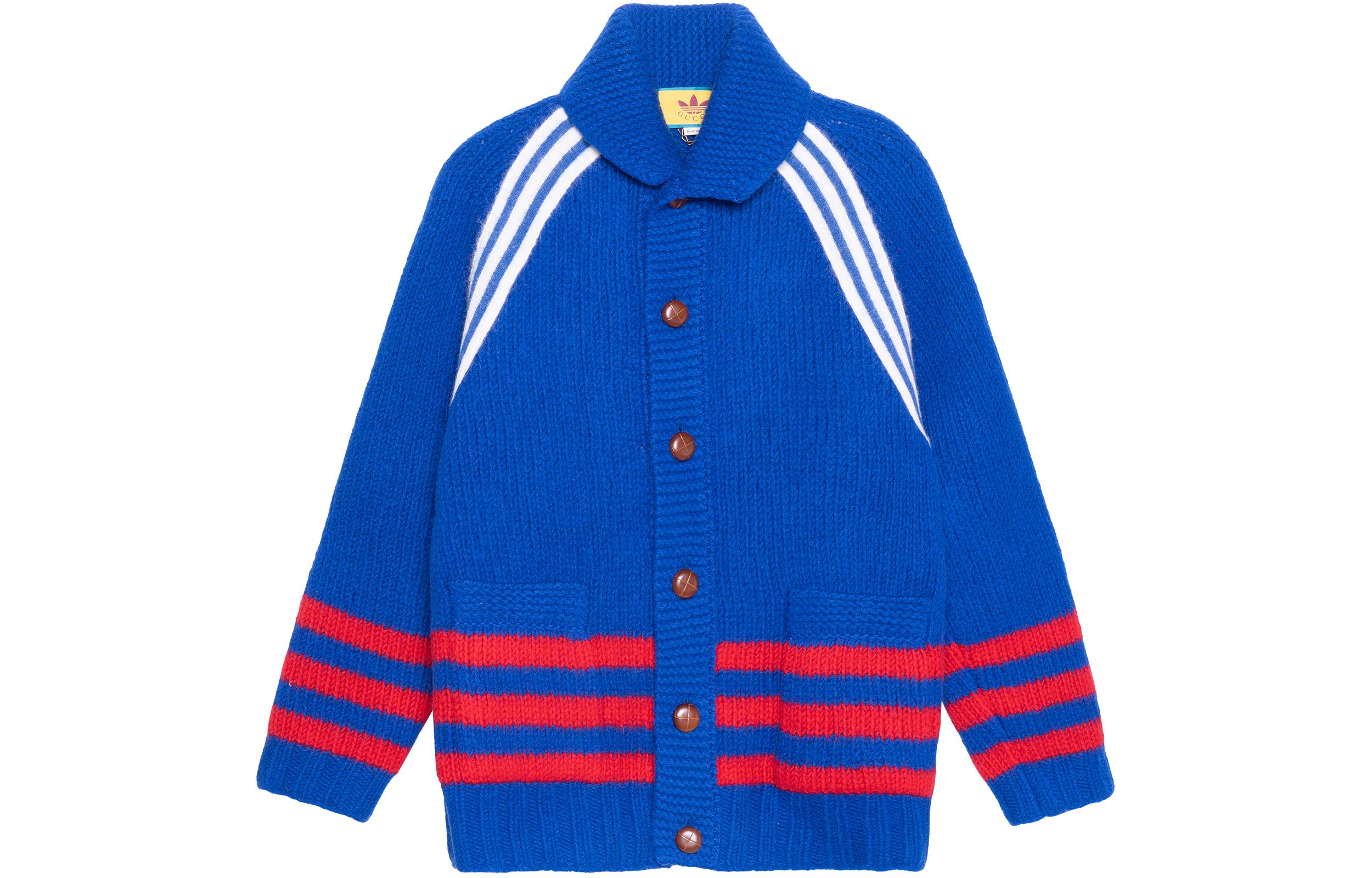 Gucci x adidas FW22 Striped Button-Up Long Sleeve Sweater Men Blue 713184-XKCPK-4383