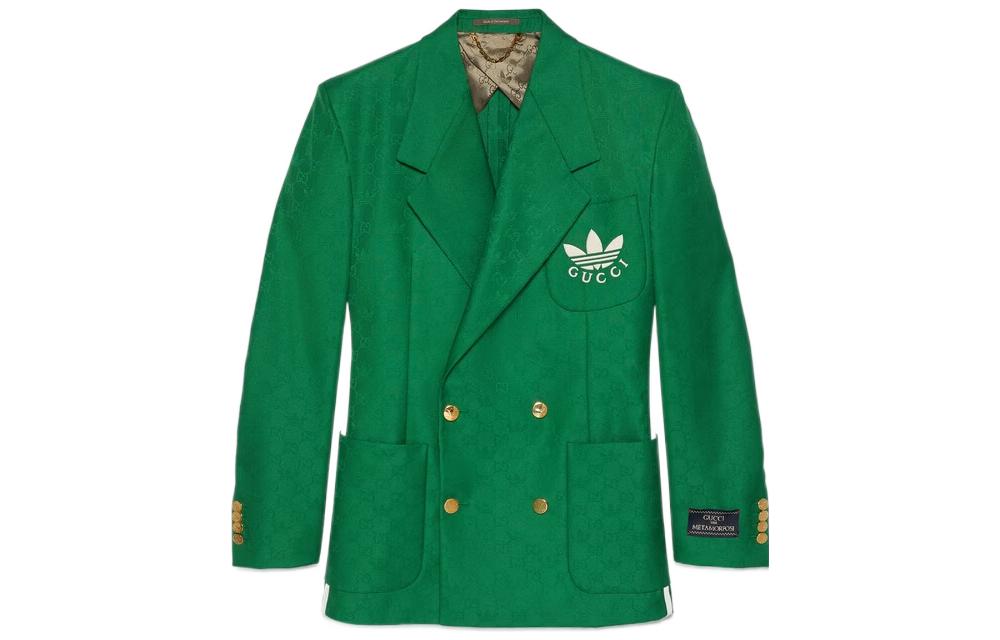 Gucci x Adidas Green Double-Breasted Logo Jacquard Blazer 691430-ZAKQK-3229
