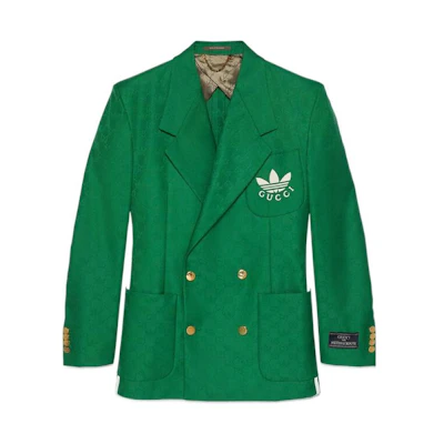 Gucci Adidas Green Double-Breasted Logo Jacquard Blazer 691430-ZAKQK-3229