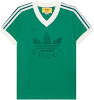 Gucci x adidas Logo Green V-Neck Striped Unisex T-Shirt 693636-XJEBZ-3816 Gucci x adidas Logo Green V-Neck Striped Unisex T-Shirt 693636-XJEBZ-3816