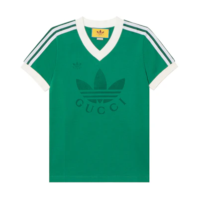 Gucci adidas Logo Green V-Neck Striped Unisex T-Shirt 693636-XJEBZ-3816