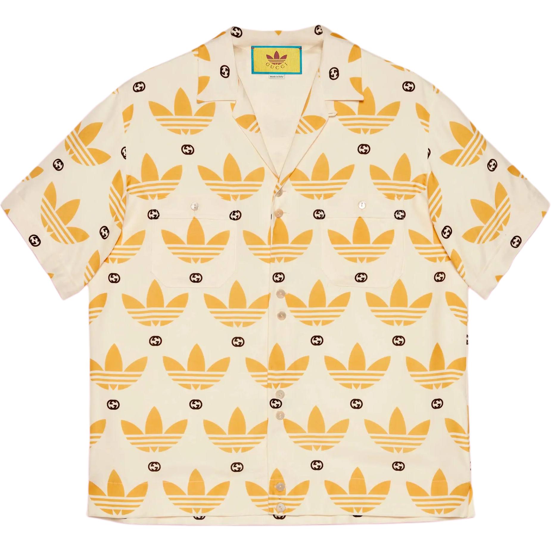 Gucci x adidas Logo Print Cuban Collar Short Sleeve Shirt Yellow () 691523-ZAIXZ-9285