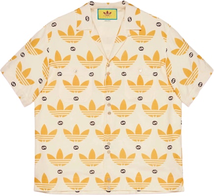 Gucci x adidas Kemeja Kerah Kuba Lengan Pendek Kuning dengan Logo Print 691523-ZAIXZ-9285 Buy Gucci x adidas Kemeja Kerah Kuba Lengan Pendek Kuning dengan Logo Print 691523-ZAIXZ-9285