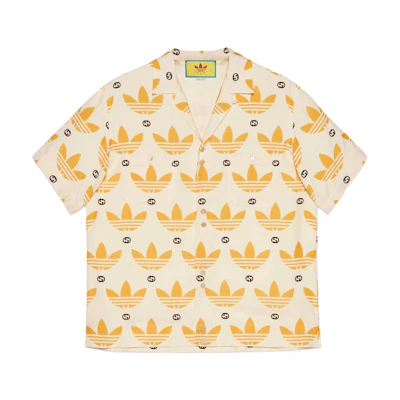 Gucci adidas Logo Print Cuban Collar Short Sleeve Shirt Yellow () 691523-ZAIXZ-9285