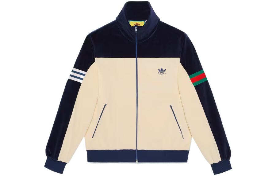Gucci Adidas Originals FW22 Logo Embroidered Colorblock Zip Jacket Beige Mens 692110-XJEK0-8004